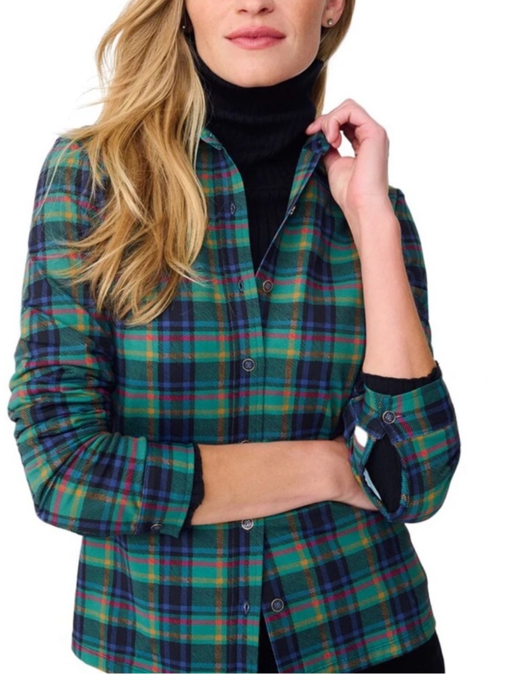 J. McLaughlin Catalina Cloth Green and Teal Plaid Button-Down Shirt
